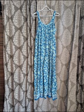 SHEIN Blue & White Floral Wide-Leg Jumpsuit